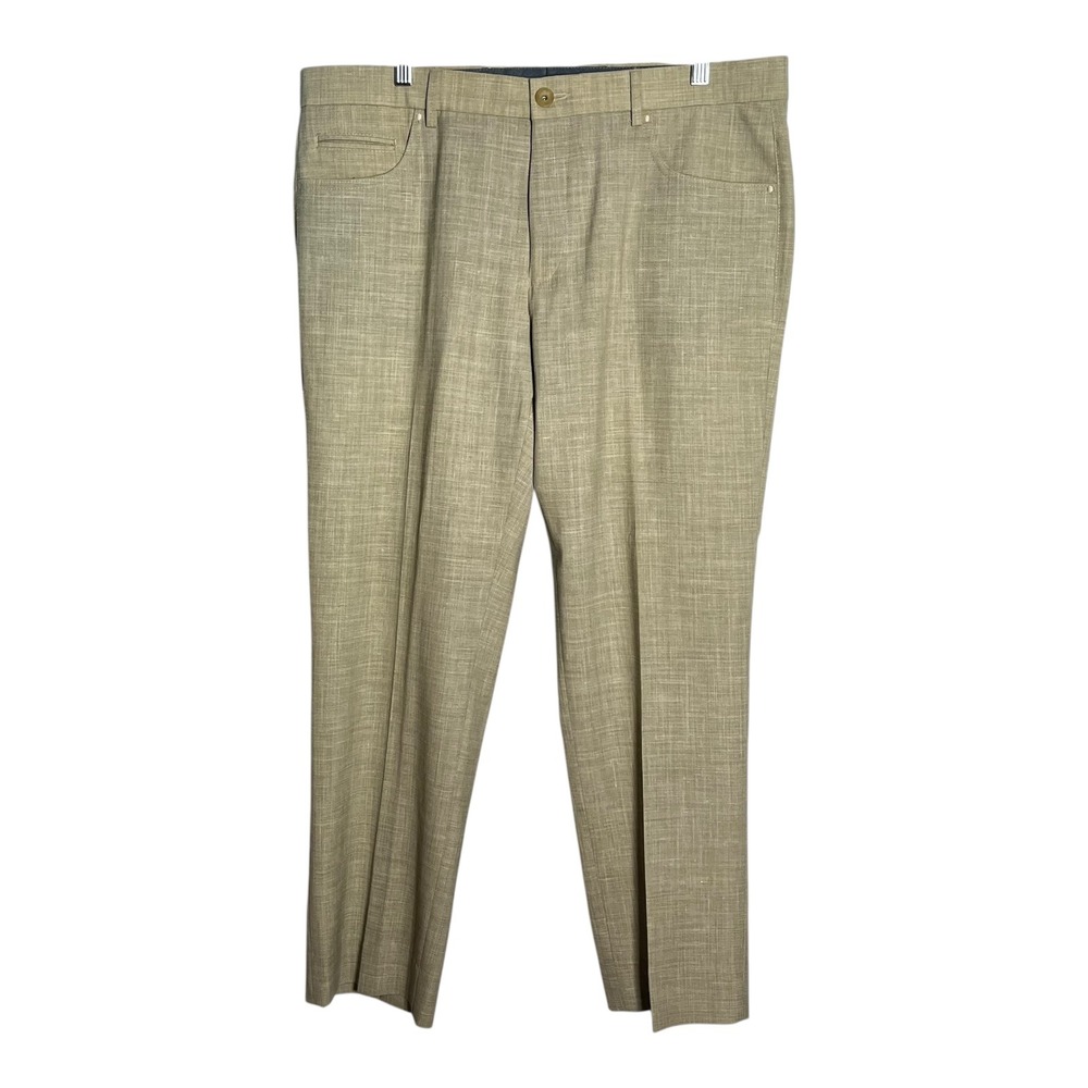 Ballin Mens 37x28 Comfort Eze Dress Pants Tan Textured Woven Flat Front Size 35‎